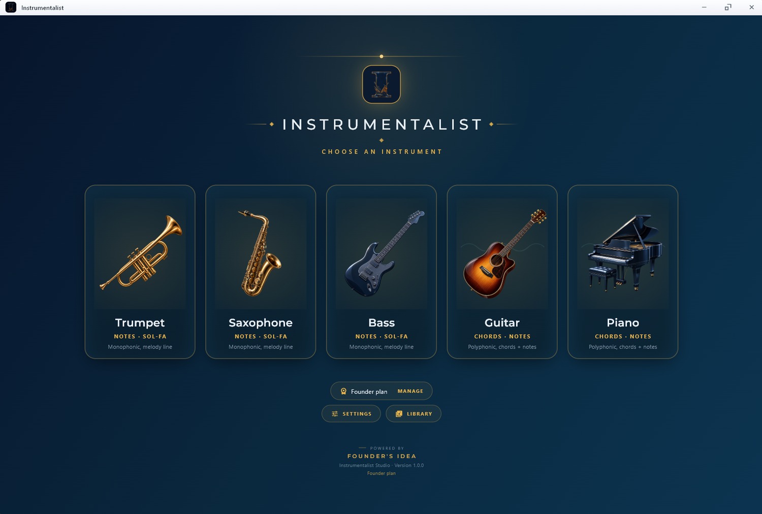 Choosing an instrument in the desktop app