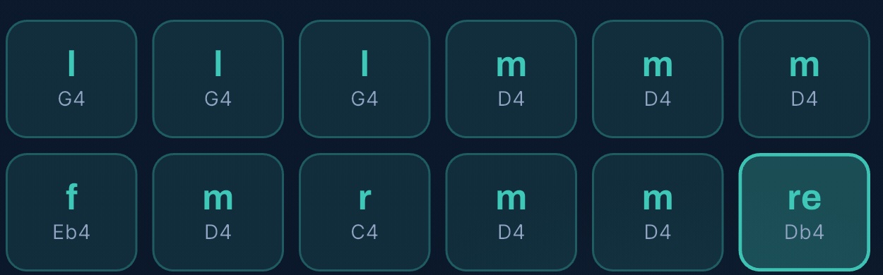 Sol-fa tiles with letter names underneath
